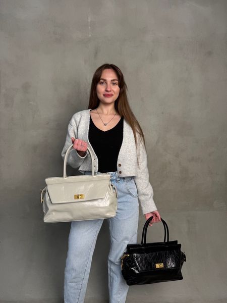 Жіноча сумка Polina & Eiterou з натуральної італійської шкіри світло-сірого кольору | Фактура &laquo;ламана шкіра&raquo; | Золота фурнітура | 36&times;12&times;21 см M1190 - grey фото