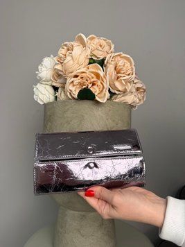 Женский кошелек Velina Fabbiano из натуральной лакированной кожи, серебристый, фактура &laquo;ломаная кожа&raquo;, 19&times;10 см 7023 20 silver фото